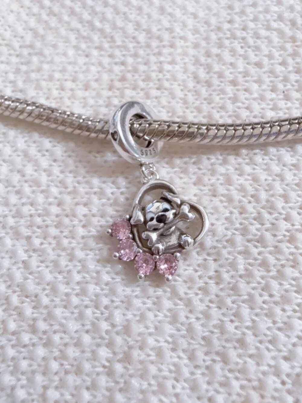 Pet Dog Bow & Heart Dangle Charm S925 Silver Charm Fit Pandora Beacelet Necklace